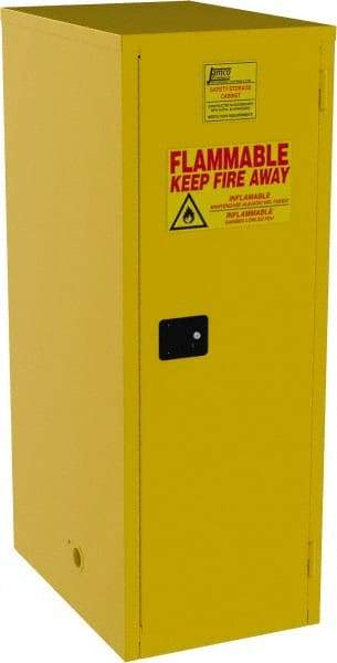 Jamco - 1 Door, 3 Shelf, Yellow Steel Double Wall Safety Cabinet for Flammable and Combustible Liquids - 65" High x 34" Wide x 23" Deep, Self Closing Door, 3 Point Key Lock, 60 Gal Capacity - Exact Tool & Supply