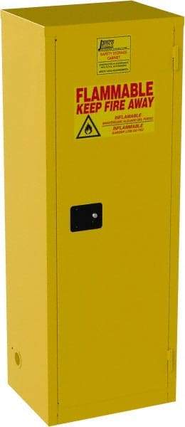 Jamco - 1 Door, 3 Shelf, Yellow Steel Double Wall Safety Cabinet for Flammable and Combustible Liquids - 65" High x 18" Wide x 23" Deep, Manual Closing Door, 3 Point Key Lock, 24 Gal Capacity - Exact Tool & Supply