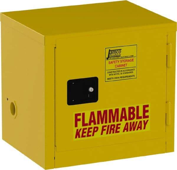 Jamco - 1 Door, Yellow Steel Double Wall Safety Cabinet for Flammable and Combustible Liquids - 22" High x 18" Wide x 23" Deep, Manual Closing Door, 3 Point Key Lock, 6 Gal Capacity - Exact Tool & Supply