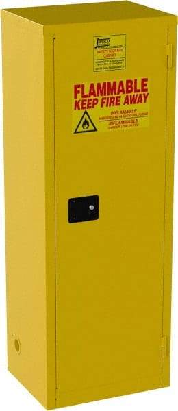 Jamco - 1 Door, 3 Shelf, Yellow Steel Double Wall Safety Cabinet for Flammable and Combustible Liquids - 65" High x 18" Wide x 23" Deep, Self Closing Door, 3 Point Key Lock, 24 Gal Capacity - Exact Tool & Supply
