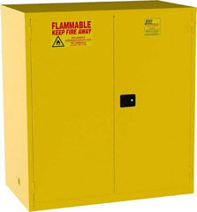 Jamco - 2 Door, 2 Shelf, Yellow Steel Double Wall Safety Cabinet for Flammable and Combustible Liquids - 65" High x 34" Wide x 59" Deep, Manual Closing Door, 3 Point Key Lock, 120 Gal Capacity - Exact Tool & Supply