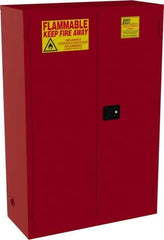Jamco - 2 Door, 5 Shelf, Red Steel Double Wall Safety Cabinet for Flammable and Combustible Liquids - 65" High x 18" Wide x 43" Deep, Self Closing Door, 3 Point Key Lock, 72 Gal Capacity - Exact Tool & Supply