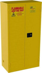 Jamco - 2 Door, 3 Shelf, Yellow Steel Double Wall Safety Cabinet for Flammable and Combustible Liquids - 65" High x 18" Wide x 34" Deep, Self Closing Door, 3 Point Key Lock, 44 Gal Capacity - Exact Tool & Supply
