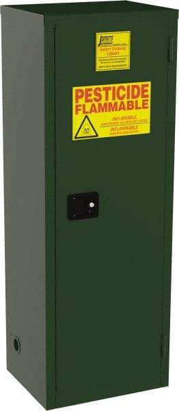 Jamco - 1 Door, 3 Shelf, Green Steel Double Wall Safety Cabinet for Flammable and Combustible Liquids - 65" High x 18" Wide x 23" Deep, Manual Closing Door, 3 Point Key Lock, 24 Gal Capacity - Exact Tool & Supply