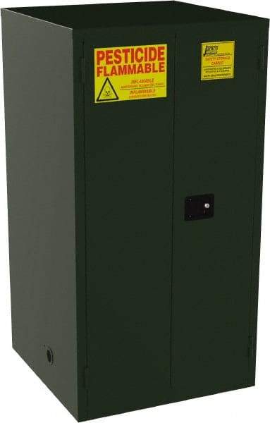 Jamco - 2 Door, 2 Shelf, Green Steel Double Wall Safety Cabinet for Flammable and Combustible Liquids - 65" High x 34" Wide x 34" Deep, Manual Closing Door, 3 Point Key Lock, 60 Gal Capacity - Exact Tool & Supply