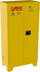 Jamco - 2 Door, 3 Shelf, Yellow Steel Double Wall Safety Cabinet for Flammable and Combustible Liquids - 70" High x 18" Wide x 34" Deep, Self Closing Door, 3 Point Key Lock, 44 Gal Capacity - Exact Tool & Supply