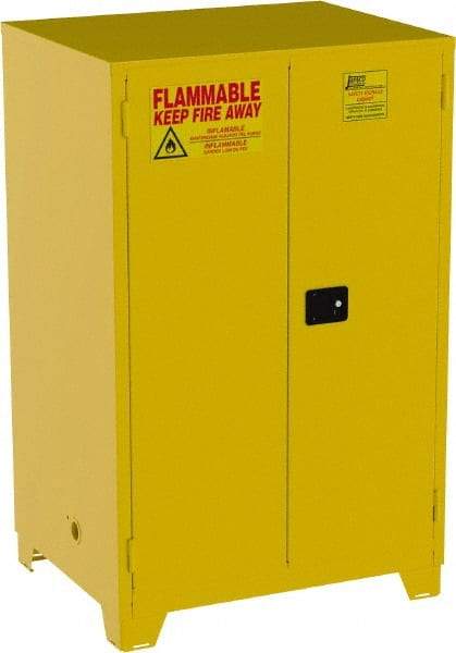 Jamco - 2 Door, 2 Shelf, Yellow Steel Double Wall Safety Cabinet for Flammable and Combustible Liquids - 70" High x 34" Wide x 43" Deep, Self Closing Door, 3 Point Key Lock, 90 Gal Capacity - Exact Tool & Supply