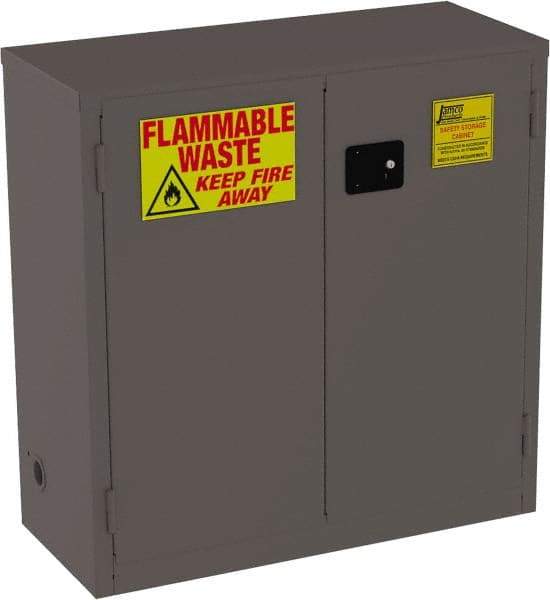 Jamco - 2 Door, 1 Shelf, Yellow Steel Double Wall Safety Cabinet for Flammable and Combustible Liquids - 44" High x 18" Wide x 43" Deep, Manual Closing Door, 3 Point Key Lock, 30 Gal Capacity - Exact Tool & Supply