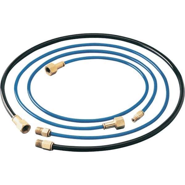 Dynabrade - 1/4" ID x 3/8" OD 3' Long Hose - Female/Male Ends, 90 Working psi, 1/4" Fitting, Black & Blue - Exact Tool & Supply