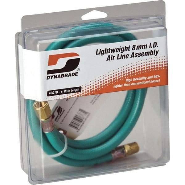 Dynabrade - 8mm ID 5' Long Hose - Male/Female Ends, 90 Working psi, Green - Exact Tool & Supply