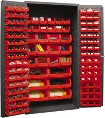Durham - 126 Bin Storage Cabinet - Steel, 36" Wide x 24" Deep x 72" High, Red - Exact Tool & Supply