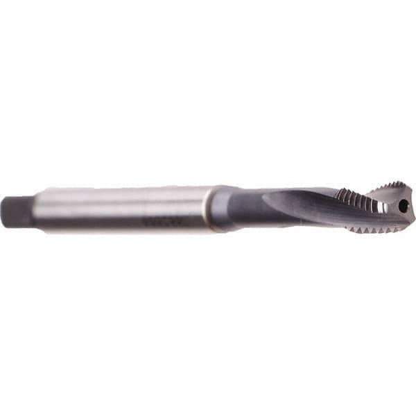 Emuge - M10x1.50 Metric 3 Flute 6HX Bottoming Spiral Flute Tap - Cobalt, TiCN Finish, 100mm OAL, Right Hand Flute, Right Hand Thread, Series Rekord D - Exact Tool & Supply