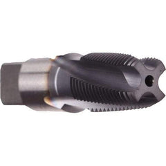 Emuge - 1/8-27 NPT, 10° Helix, 3 Flutes, Modified Bottoming Chamfer, TiCN Finish, Cobalt, Spiral Flute Pipe Tap - Right Hand Flute, 7/16" Shank Diam, 3/4" Thread Length, 0.328" Square Size, Series KEG - Exact Tool & Supply
