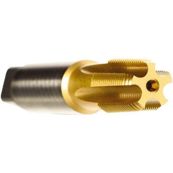 Emuge - 1 - 11-1/2 NPT Thread, 6 Flute Standard Pipe Tap - 3-3/4" OAL, 1-3/4" Thread Length, 1-1/8" Shank Diam, TiN Finish, Cobalt - Exact Tool & Supply