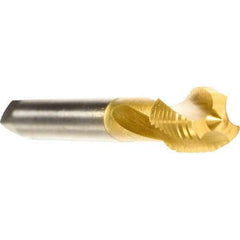 Emuge - M16x2.00 Metric Coarse, 3 Flute, TiN Finish, Cobalt Spiral Point Tap - Modified Bottoming Chamfer, Right Hand Thread, 110mm OAL, 22mm Thread Length, 12mm Shank Diam, 6HX Class of Fit - Exact Tool & Supply