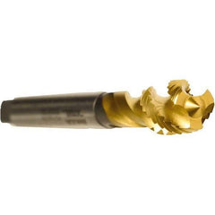 Emuge - M8x1.25 Metric 3 Flute 6H Modified Bottoming Spiral Flute Tap - Cobalt, TiN Finish, 2-23/32" OAL, Right Hand Flute, Right Hand Thread, Series Enorm - Exact Tool & Supply