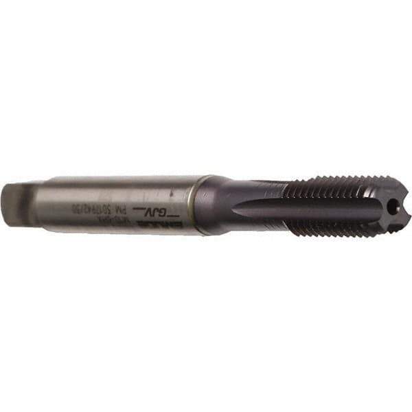 Emuge - M10x1.50 Metric Coarse 6HX 4 Flute TiCN Finish Cobalt Straight Flute Machine Tap - Modified Bottoming, Right Hand Thread, 100mm OAL, 22mm Thread Length, Oversize, Through Coolant - Exact Tool & Supply