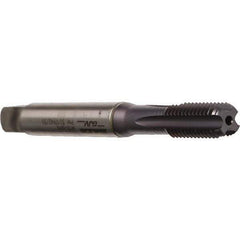 Emuge - M10x1.50 Metric Coarse 6HX 4 Flute TiCN Finish Cobalt Straight Flute Machine Tap - Modified Bottoming, Right Hand Thread, 100mm OAL, 22mm Thread Length, Oversize, Through Coolant - Exact Tool & Supply