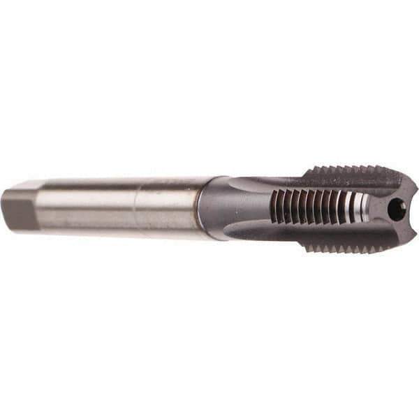 Emuge - M12x1.50 Metric Fine 6HX 4 Flute TiCN Finish Cobalt Straight Flute Machine Tap - Modified Bottoming, Right Hand Thread, 100mm OAL, 22mm Thread Length, Oversize, Through Coolant - Exact Tool & Supply