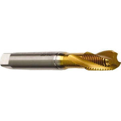 Emuge - #5-44 UNF 3 Flute 2B Modified Bottoming Spiral Flute Tap - Cobalt, TiN Finish, 2.205" OAL, Right Hand Flute, Right Hand Thread, Series Rekord D - Exact Tool & Supply