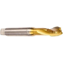 Emuge - #10-32 UNF 3 Flute 2BX Modified Bottoming Spiral Flute Tap - Cobalt, TiN Finish, 2.756" OAL, Right Hand Flute, Right Hand Thread, Series Rekord D - Exact Tool & Supply