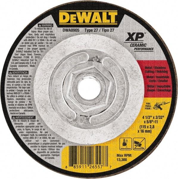 DeWALT - 24 Grit, 4-1/2" Wheel Diam, Type 27 Depressed Center Wheel - Coarse/Medium Grade, Ceramic, N Hardness, 13,300 Max RPM - Exact Tool & Supply