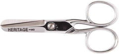 Heritage Cutlery - 1-1/2" LOC, 4-1/4" OAL Chrome Plated Standard Scissors/Shears - Right Hand, Steel Straight Handle, For Heavy Patterns, Layers of Material, Materials with Pins - Exact Tool & Supply