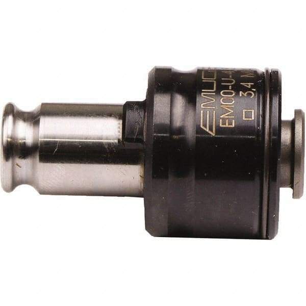 Emuge - 0.22" Tap Shank Diam, 0.165" Tap Square Size, #0 Tapping Adapter - 0.87" Projection, 0.909" Tap Depth, 1.63" OAL, 0.512" Shank OD, Through Coolant, Series EM00-U - Exact Tool & Supply