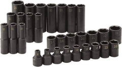 SK - 30 Piece 1/2" Drive Standard Deep Impact Socket Set - 6 Points, 8 to 24mm, Metric Measurement Standard - Exact Tool & Supply