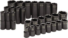 SK - 28 Piece 1/2" Drive Standard Deep Impact Socket Set - 6 Points, 3/8 to 1-1/4", Inch Measurement Standard - Exact Tool & Supply