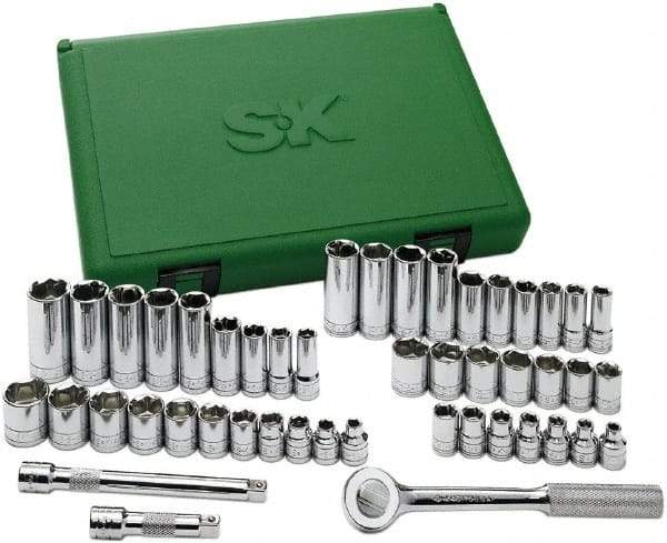 SK - 49 Piece 3/8" Drive Standard Deep Socket Set - 6 Points, 1/4 to 7/8", 6 to 19mm, Inch/Metric Measurement Standard - Exact Tool & Supply
