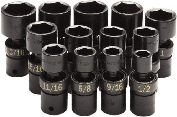 SK - 13 Piece 1/2" Drive Standard Impact Socket Set - 6 Points, 1/2 to 1-1/4", Inch Measurement Standard - Exact Tool & Supply