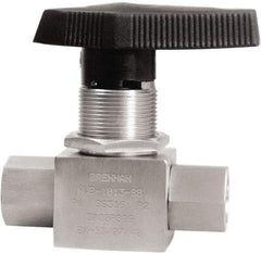 Brennan - 3/8" Pipe, NPT End Connections, Stainless Steel, Inline, Two Way Flow, Instrumentation Ball Valve - 3,000 psi WOG Rating, Nylon Handle, PTFE Seal, PFA Seat, Swaglok SS-44F6 - Exact Tool & Supply