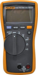 Fluke - 114, CAT III, 600 VAC/VDC, Digital True RMS Auto Ranging Manual Ranging Multimeter - 40 mOhm, Measures Voltage, Capacitance, Current, Resistance - Exact Tool & Supply