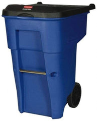 Rubbermaid - 65 Gal Blue Rectangle Trash Can - Polyethylene, 41.8" High x 32.3" Long x 25.3" Wide - Exact Tool & Supply