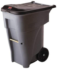 Rubbermaid - 65 Gal Gray Rectangle Trash Can - Polyethylene, 41.8" High x 32.3" Long x 25.3" Wide - Exact Tool & Supply