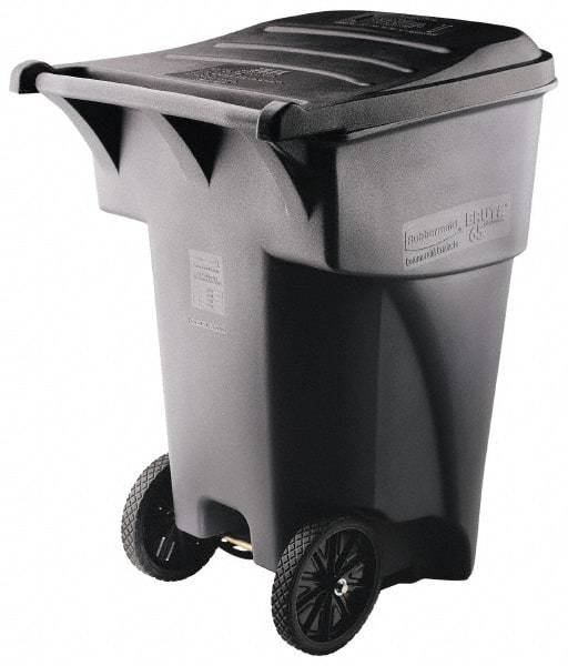 Rubbermaid - 95 Gal Gray Rectangle Trash Can - Polyethylene, 45.6" High x 35.4" Long x 27.3" Wide - Exact Tool & Supply