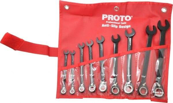 Proto - 9 Piece, 9/32" to 3/4", 12 Point Combination Wrench Set - Inch Measurement Standard, Black/Chrome Finish, Comes in Pouch - Exact Tool & Supply
