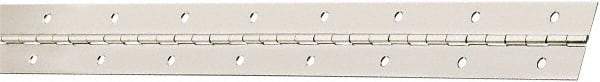 National Mfg. - 30" Long x 1-1/2" Wide, Steel Satin Nickel Coating Continuous Hinge - 0.042" Thick with Holes - Exact Tool & Supply