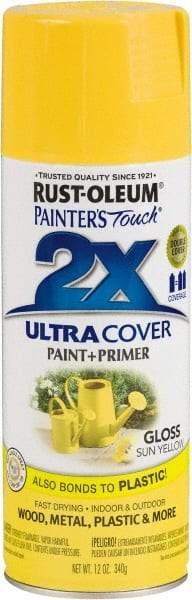 Rust-Oleum - Sun Yellow, Gloss, Enamel Spray Paint - 8 to 12 Sq Ft per Can, 12 oz Container - Exact Tool & Supply