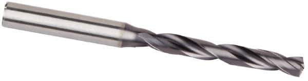 Kennametal - #12 Spiral Flute Solid Carbide Screw Machine Drill Bit - Multilayer TiAlN Finish, Right Hand Cut, 28mm Flute Length, 66mm OAL, Standard Point, Straight Shank, Through Coolant - Exact Tool & Supply