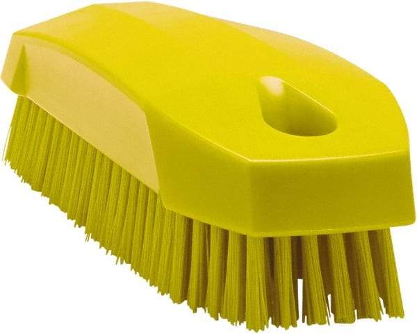 Vikan - 0.7" Bristle Length, Polyester Scrub Brush - 1-1/2" Wide Head, 4-1/2" OAL, Yellow, Polypropylene Block - Exact Tool & Supply
