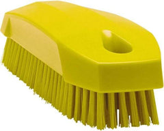 Vikan - 0.7" Bristle Length, Polyester Scrub Brush - 1-1/2" Wide Head, 4-1/2" OAL, Yellow, Polypropylene Block - Exact Tool & Supply