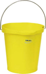 Vikan - 3 Gal, Polypropylene Round Yellow Single Pail with Pour Spout - Handle Included - Exact Tool & Supply