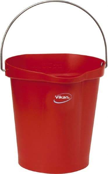 Vikan - 3 Gal, Polypropylene Round Red Single Pail with Pour Spout - Handle Included - Exact Tool & Supply