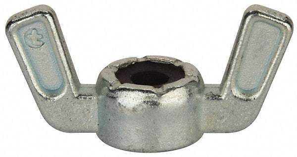 Value Collection - #10-24 UNC, Zinc Plated, Zinc Alloy Nylon-Insert Locking Wing Nut - Grade 2, 1.031" Wing Span, 1/2" Wing Span - Exact Tool & Supply