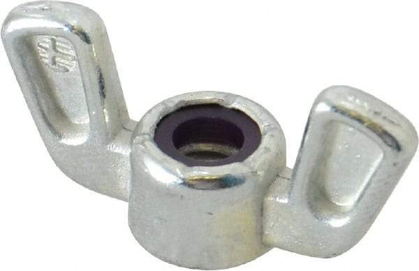 Value Collection - 1/4-20 UNC, Zinc Plated, Zinc Alloy Nylon-Insert Locking Wing Nut - Grade 2, 1-1/4" Wing Span, 19/32" Wing Span - Exact Tool & Supply