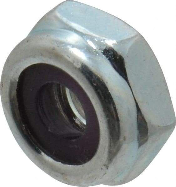 Value Collection - #10-24 UNC Grade 2 Hex Lock Nut with Nylon Insert - 3/8" Width Across Flats, 3/16" High, Zinc-Plated Finish - Exact Tool & Supply