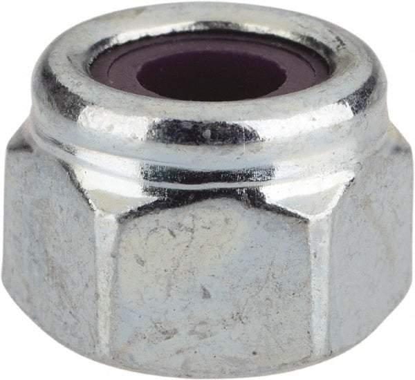 Value Collection - 1/4-20 UNC Grade 2 Heavy Hex Lock Nut with Nylon Insert - 1/2" Width Across Flats, 3/8" High, Zinc-Plated Finish - Exact Tool & Supply