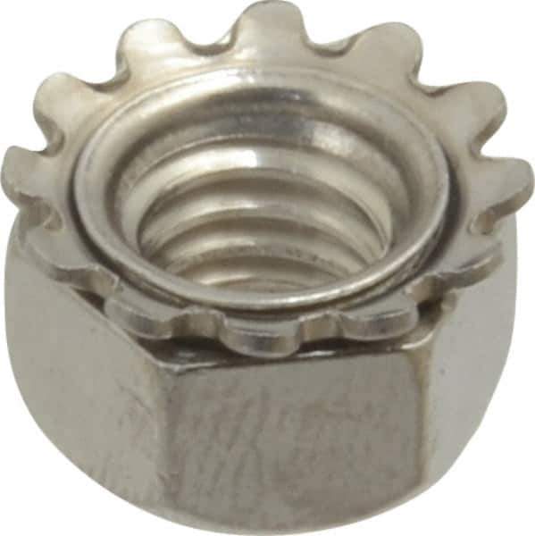 Value Collection - 5/16-18, 0.328" High, Uncoated, Stainless Steel Hex Nut with External Tooth Washer - 37/64" Washer Diam, 1/2" Width Across Flats, Grade 18-8 - Exact Tool & Supply